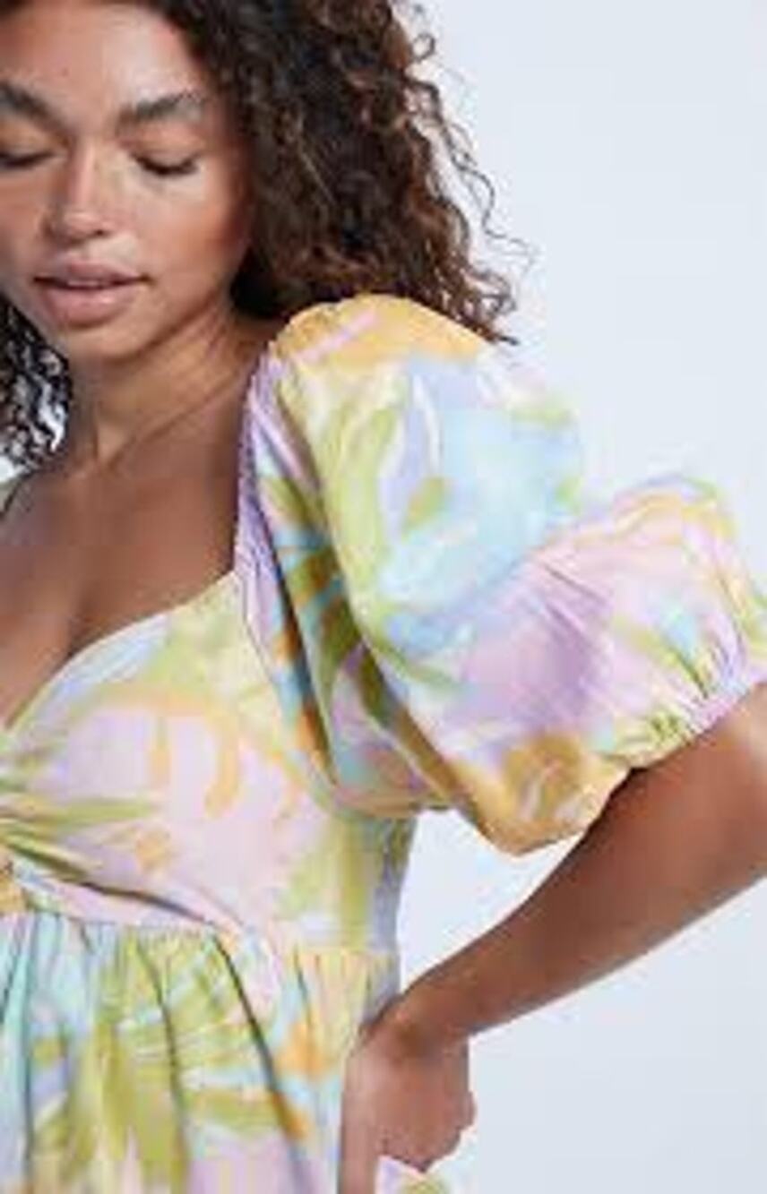 BILLABONG Be Mini Mini Dress FEMININE BABYDOLL Puff Sleeve Small S VACATION